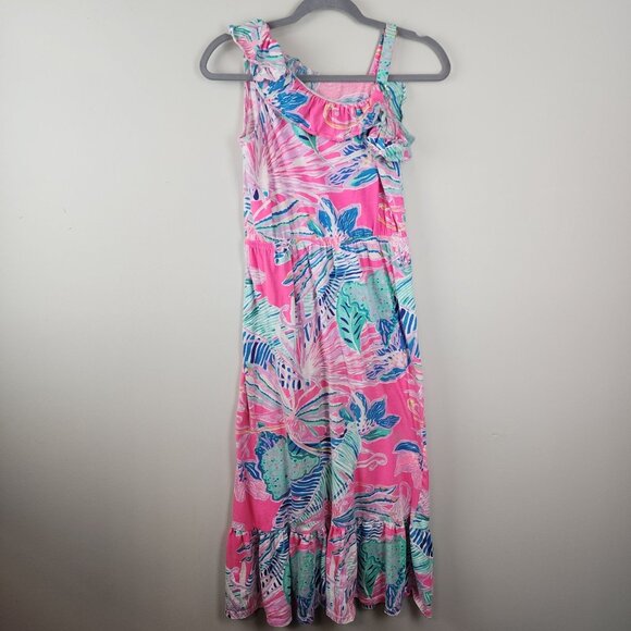 Lilly Pulitzer girls XL 12-14 Octavia Maxi Dress One Shoulder Ruffle - Picture 2 of 7